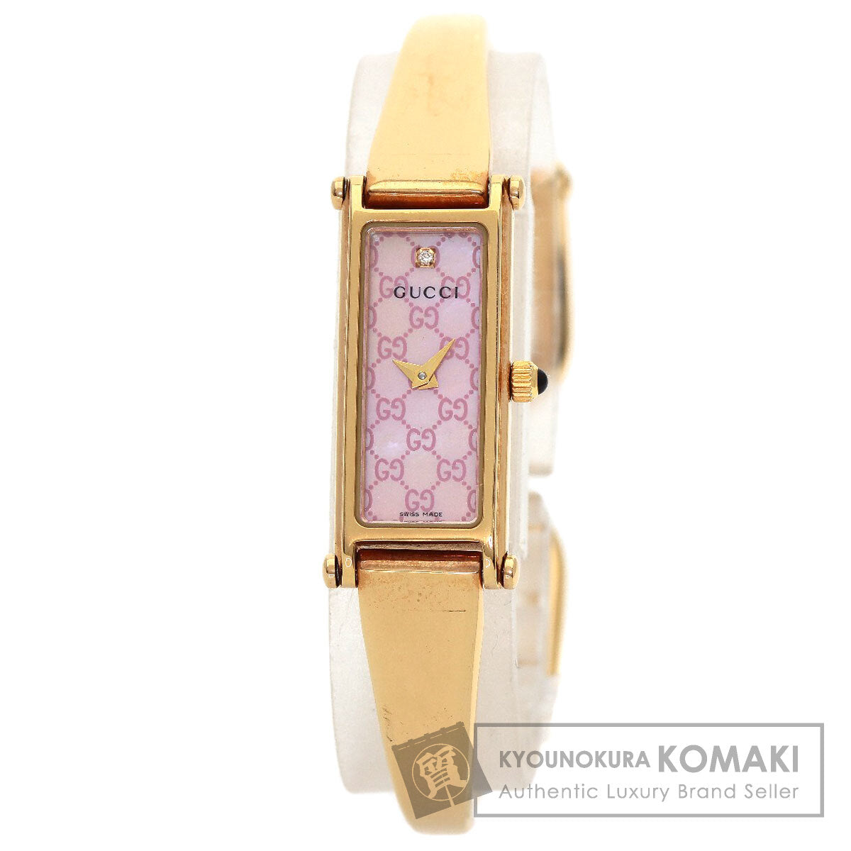 GUCCI グッチ 1500L スクエアフェイス バングル 1P ダイヤモンド GG 腕時計 PGP レディース 中古