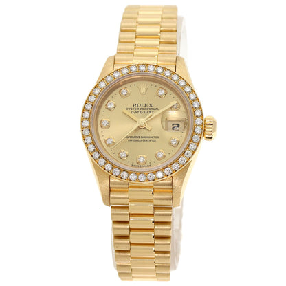ROLEX ロレックス 69138G デイトジャスト 10P ダイヤモンド 腕時計 K18YG レディース 中古