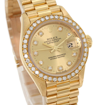 ROLEX ロレックス 69138G デイトジャスト 10P ダイヤモンド 腕時計 K18YG レディース 中古