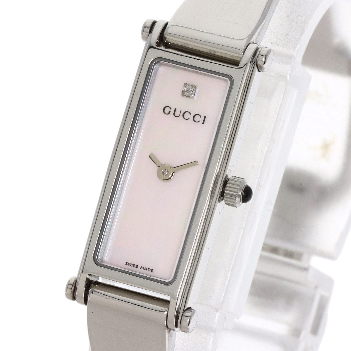 GUCCI グッチ 1500L スクエアフェイス バングル 1P ダイヤモンド 腕時計 SS レディース 中古