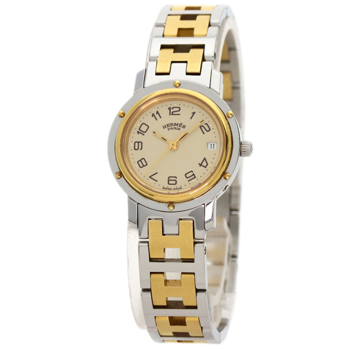 HERMES エルメス CL4.220 クリッパー 旧ベルト 腕時計 SS レディース 中古