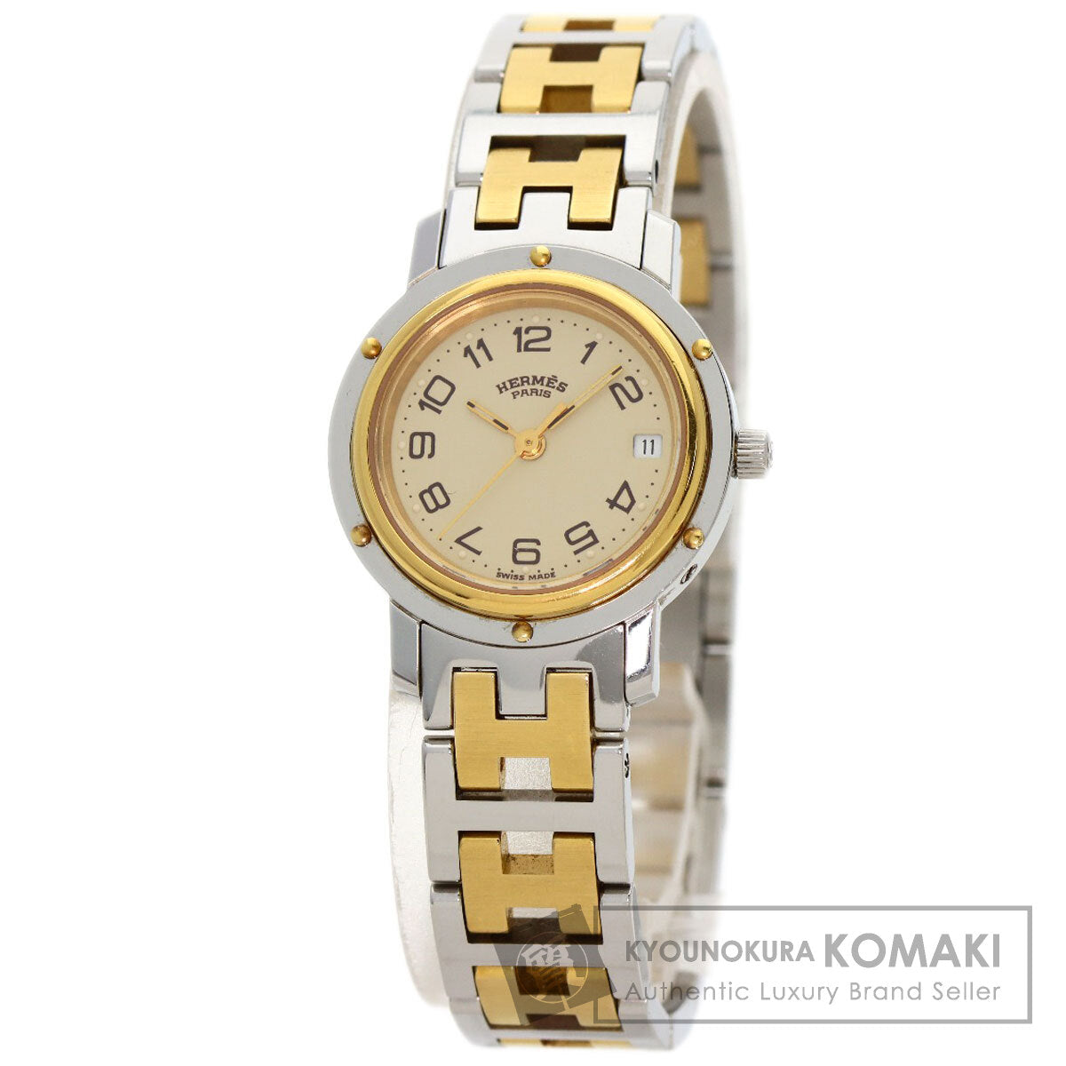 HERMES エルメス CL4.220 クリッパー 旧ベルト 腕時計 SS レディース 中古