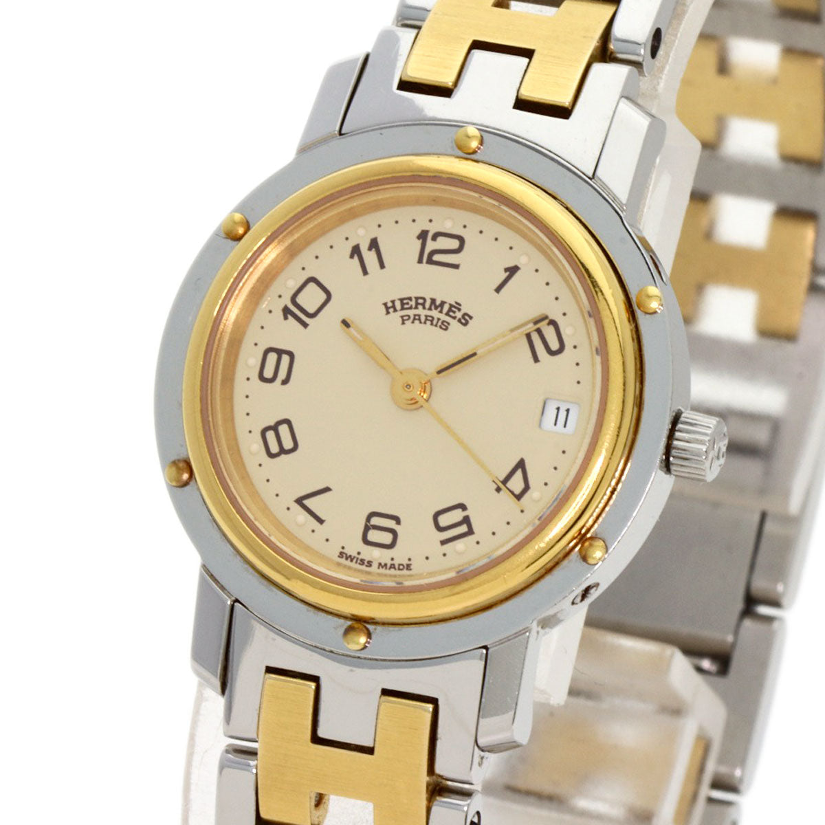 HERMES エルメス CL4.220 クリッパー 旧ベルト 腕時計 SS レディース 中古