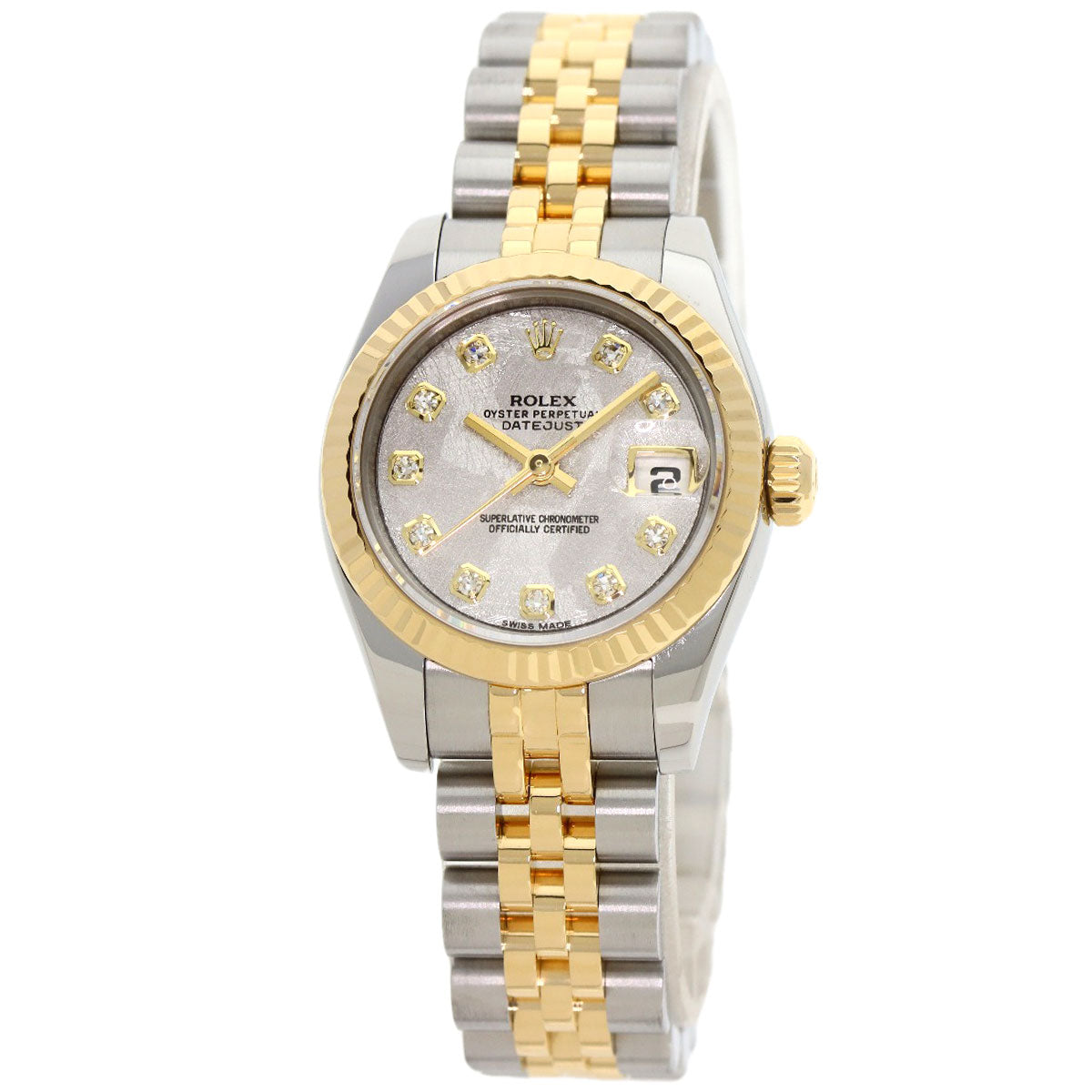 ROLEX ロレックス 179173G デイトジャスト 10P ダイヤモンド メテオライト 腕時計 SS レディース 中古