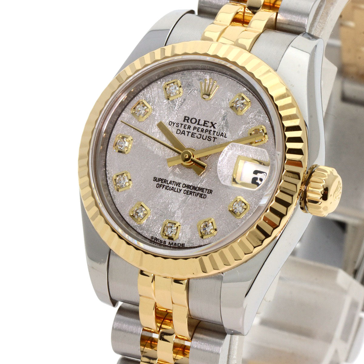 ROLEX ロレックス 179173G デイトジャスト 10P ダイヤモンド メテオライト 腕時計 SS レディース 中古