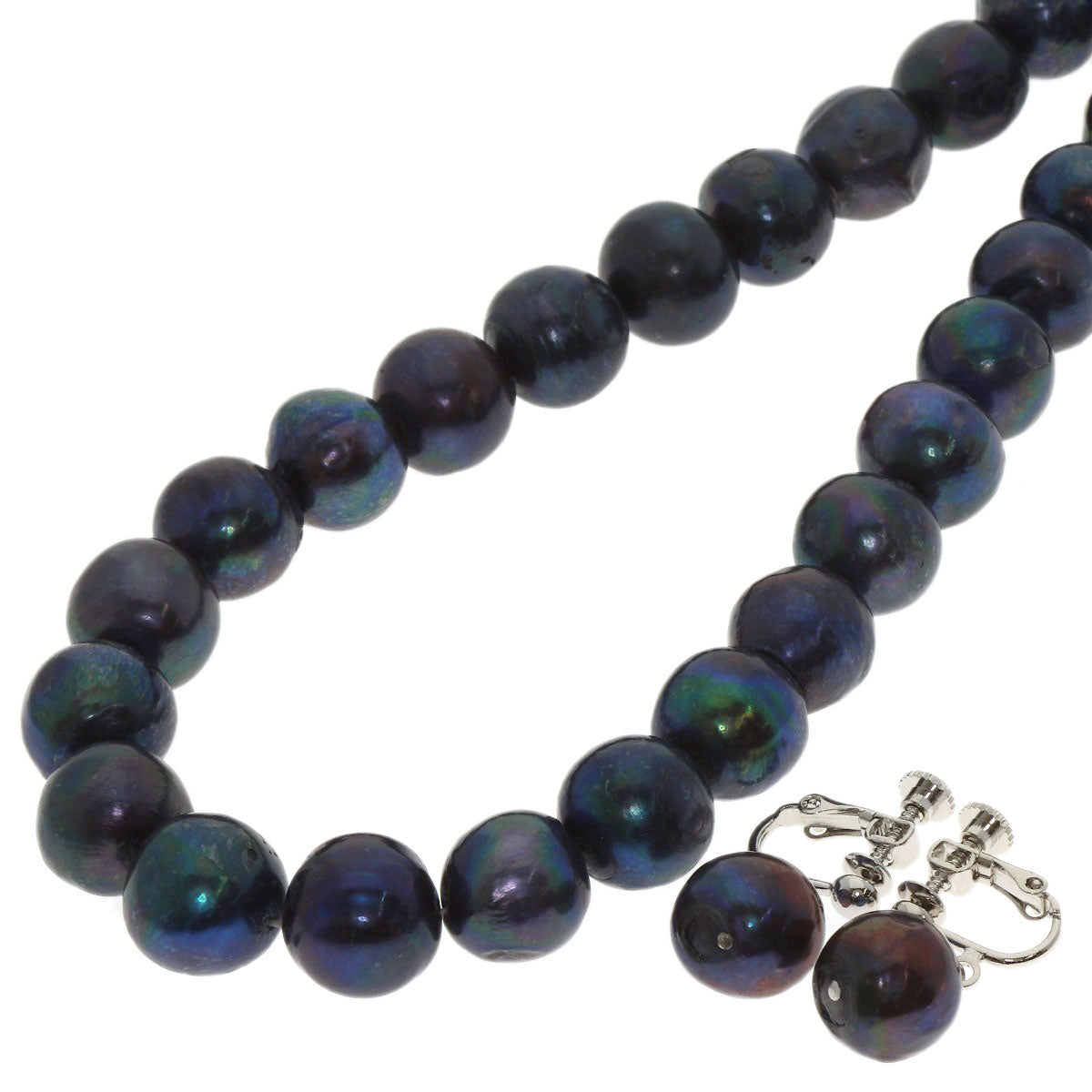 SELECT JEWELRY セレクトジュエリー パール 真珠 イヤリング 2点セット 染め ネックレス SV レディース 中古