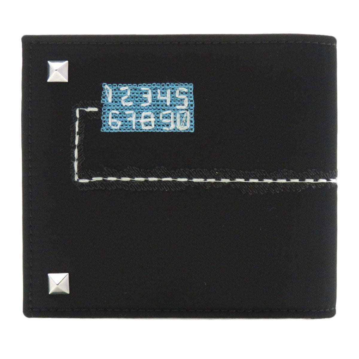 VALENTINO GARAVANI ヴァレンチノガラバーニ 刺繍モチーフ 二つ折り財布（小銭入れなし） ナイロン メンズ 中古