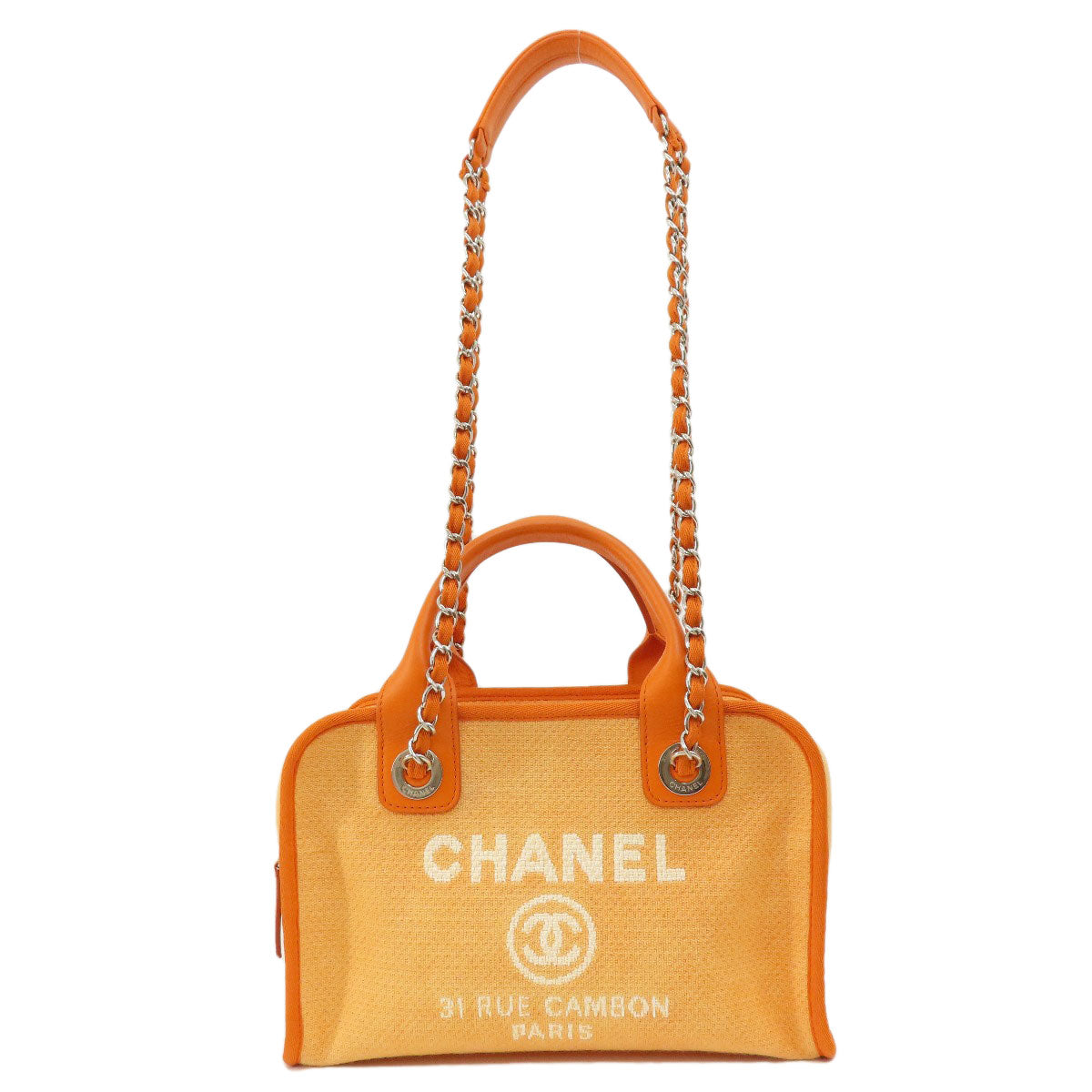 CHANEL シャネル ドーヴィル ボーリングバッグ シルバー金具 2WAY ショルダーバッグ キャンバス レディース 中古