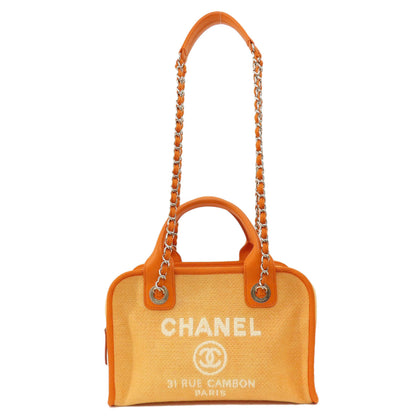 CHANEL シャネル ドーヴィル ボーリングバッグ シルバー金具 2WAY ショルダーバッグ キャンバス レディース 中古