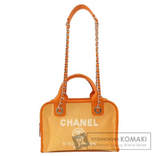 CHANEL シャネル ドーヴィル ボーリングバッグ シルバー金具 2WAY ショルダーバッグ キャンバス レディース 中古
