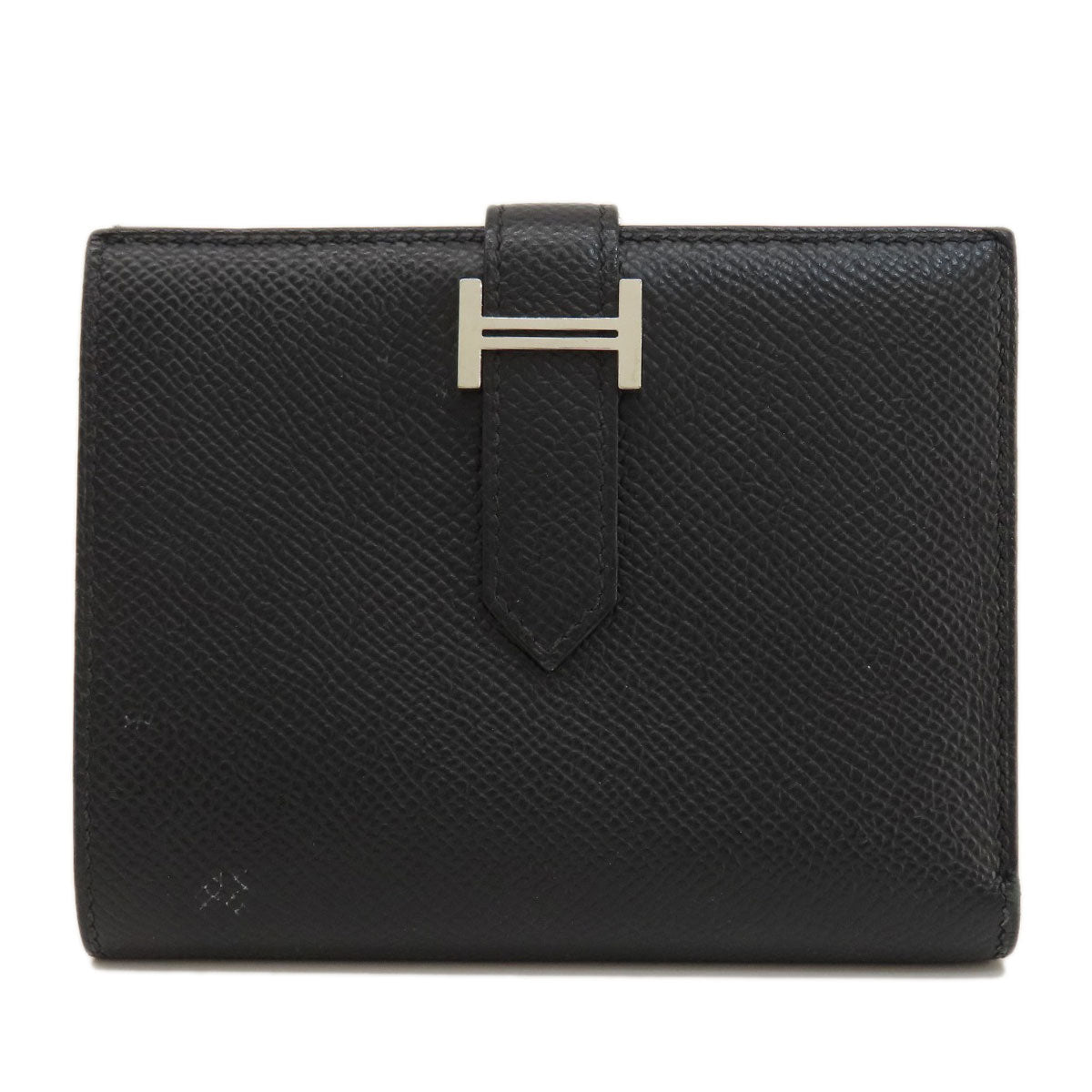 HERMES エルメス ベアンコンパクト 黒 ブラック シルバー金具 二つ折り財布（小銭入れあり） エプソン レディース 中古