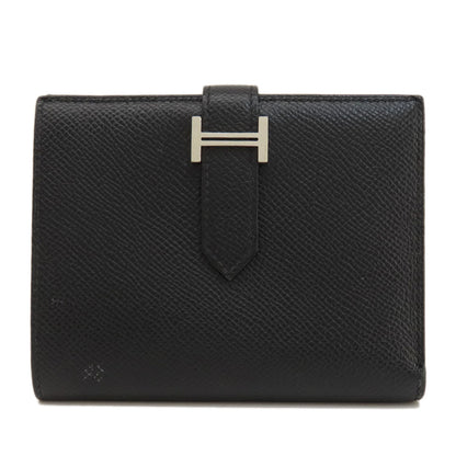 HERMES エルメス ベアンコンパクト 黒 ブラック シルバー金具 二つ折り財布（小銭入れあり） エプソン レディース 中古