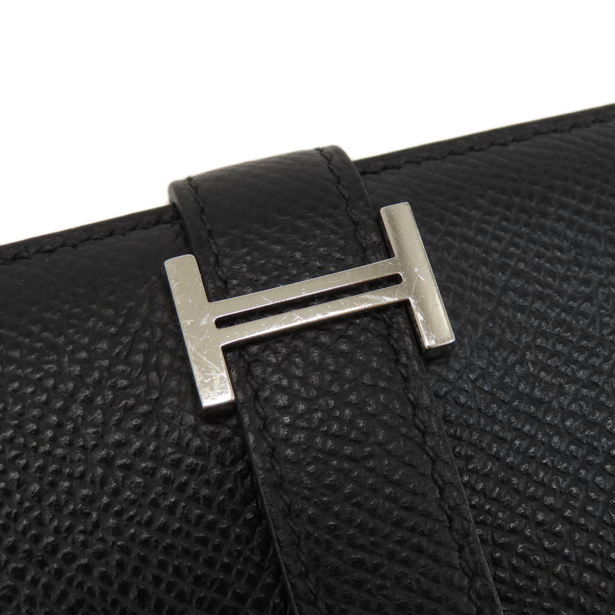 HERMES エルメス ベアンコンパクト 黒 ブラック シルバー金具 二つ折り財布（小銭入れあり） エプソン レディース 中古
