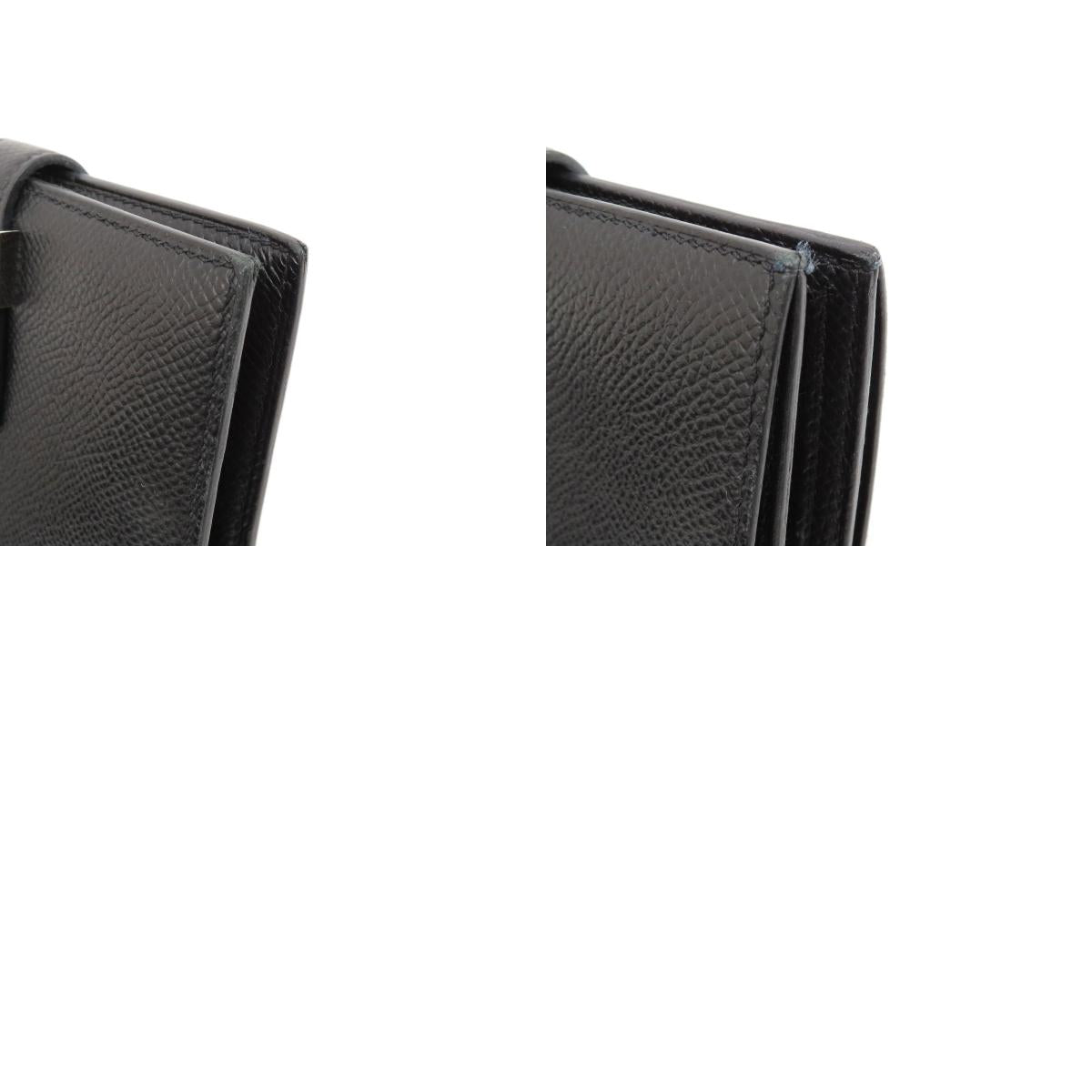 HERMES エルメス ベアンコンパクト 黒 ブラック シルバー金具 二つ折り財布（小銭入れあり） エプソン レディース 中古