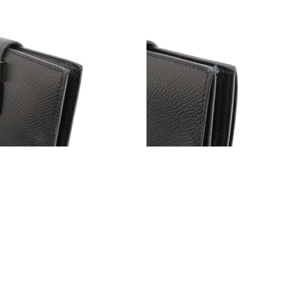 HERMES エルメス ベアンコンパクト 黒 ブラック シルバー金具 二つ折り財布（小銭入れあり） エプソン レディース 中古