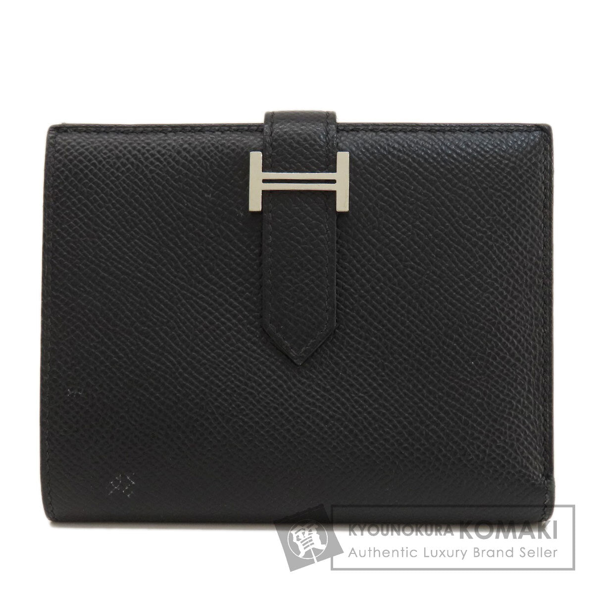HERMES エルメス ベアンコンパクト 黒 ブラック シルバー金具 二つ折り財布（小銭入れあり） エプソン レディース 中古