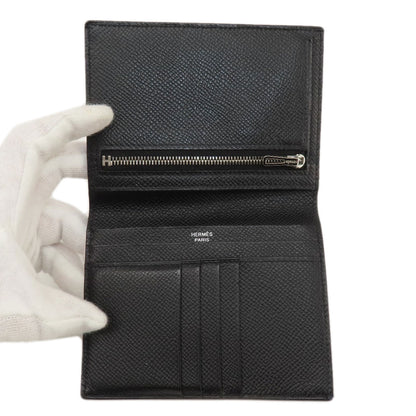HERMES エルメス ベアンコンパクト 黒 ブラック シルバー金具 二つ折り財布（小銭入れあり） エプソン レディース 中古