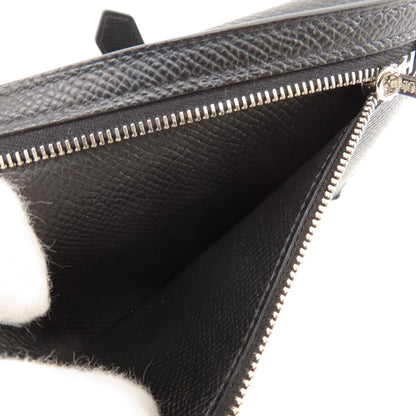 HERMES エルメス ベアンコンパクト 黒 ブラック シルバー金具 二つ折り財布（小銭入れあり） エプソン レディース 中古
