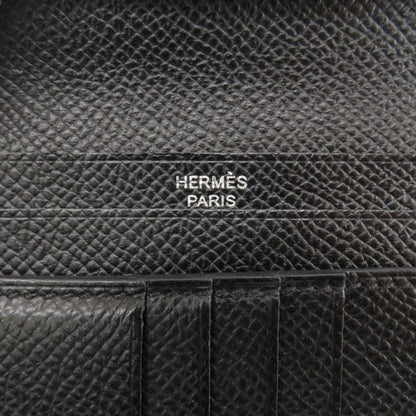 HERMES エルメス ベアンコンパクト 黒 ブラック シルバー金具 二つ折り財布（小銭入れあり） エプソン レディース 中古