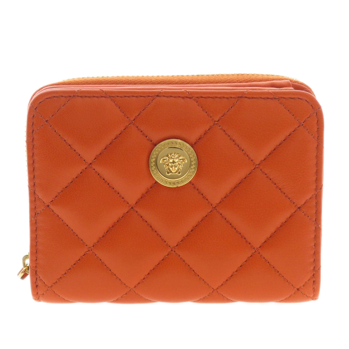 VERSACE ヴェルサーチ ロゴ金具 二つ折り財布（小銭入れあり） カーフ レディース 中古