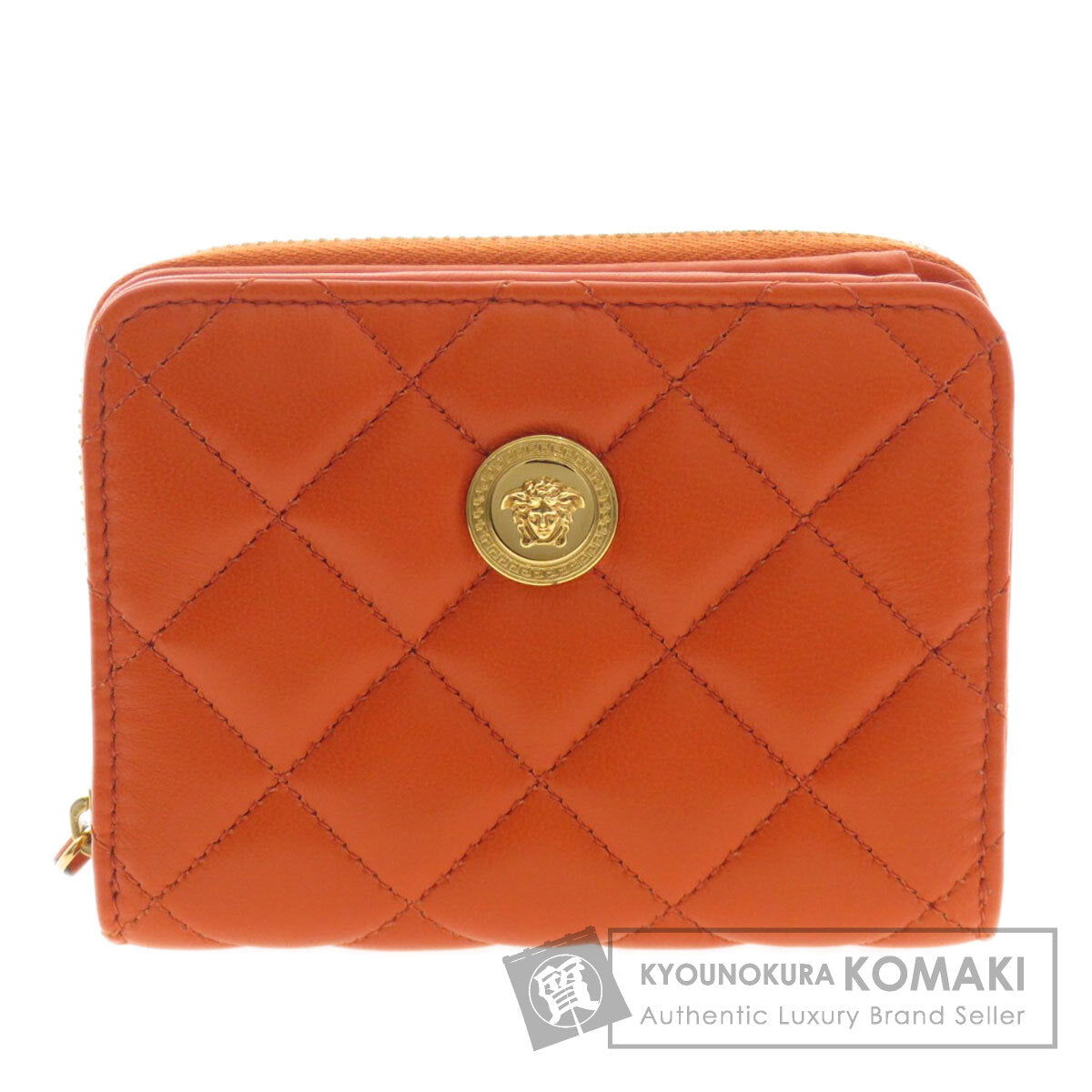 VERSACE ヴェルサーチ ロゴ金具 二つ折り財布（小銭入れあり） カーフ レディース 中古