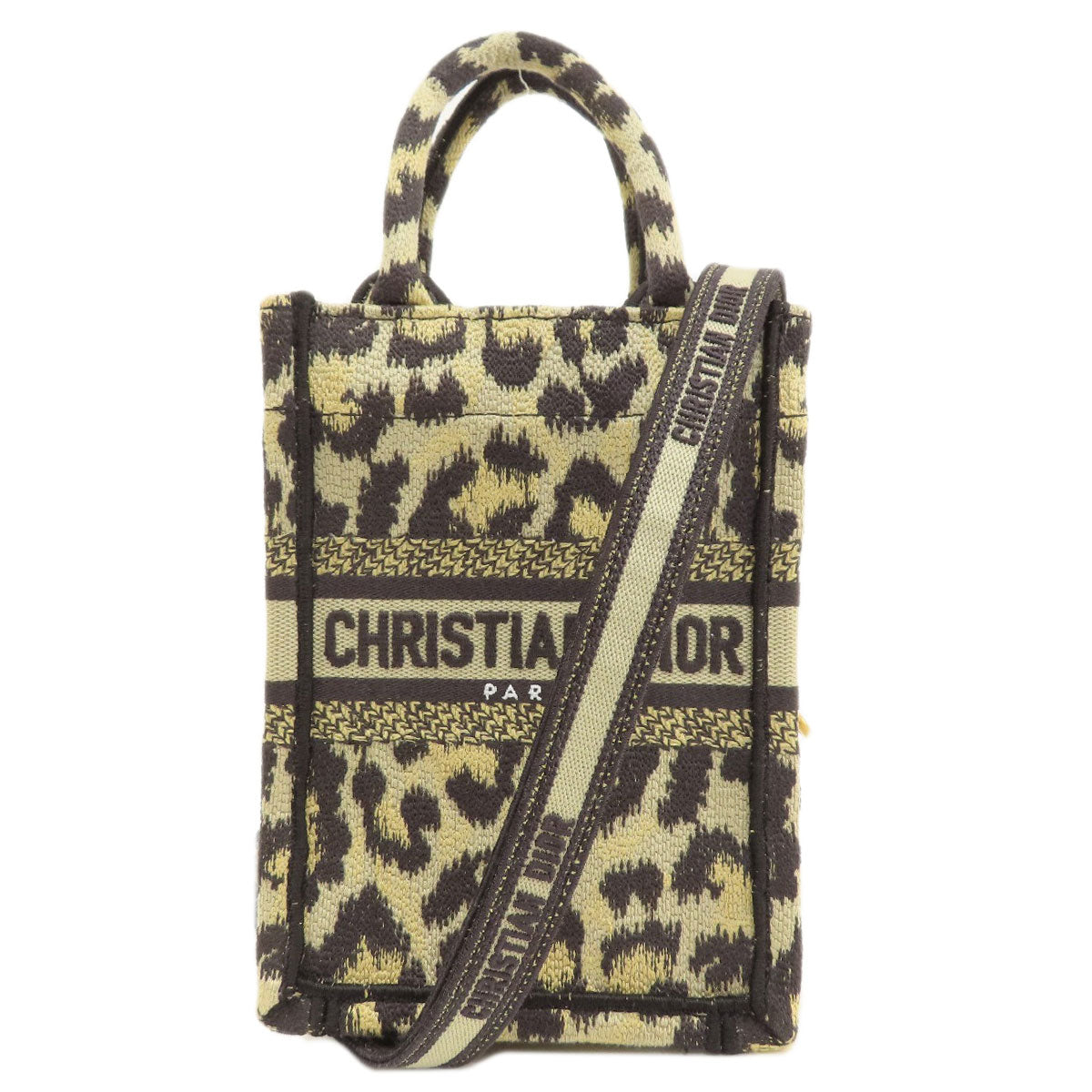 CHRISTIAN DIOR クリスチャンディオール ブックトートミニ レオパード柄 2WAY ハンドバッグ キャンバス レディース 中古