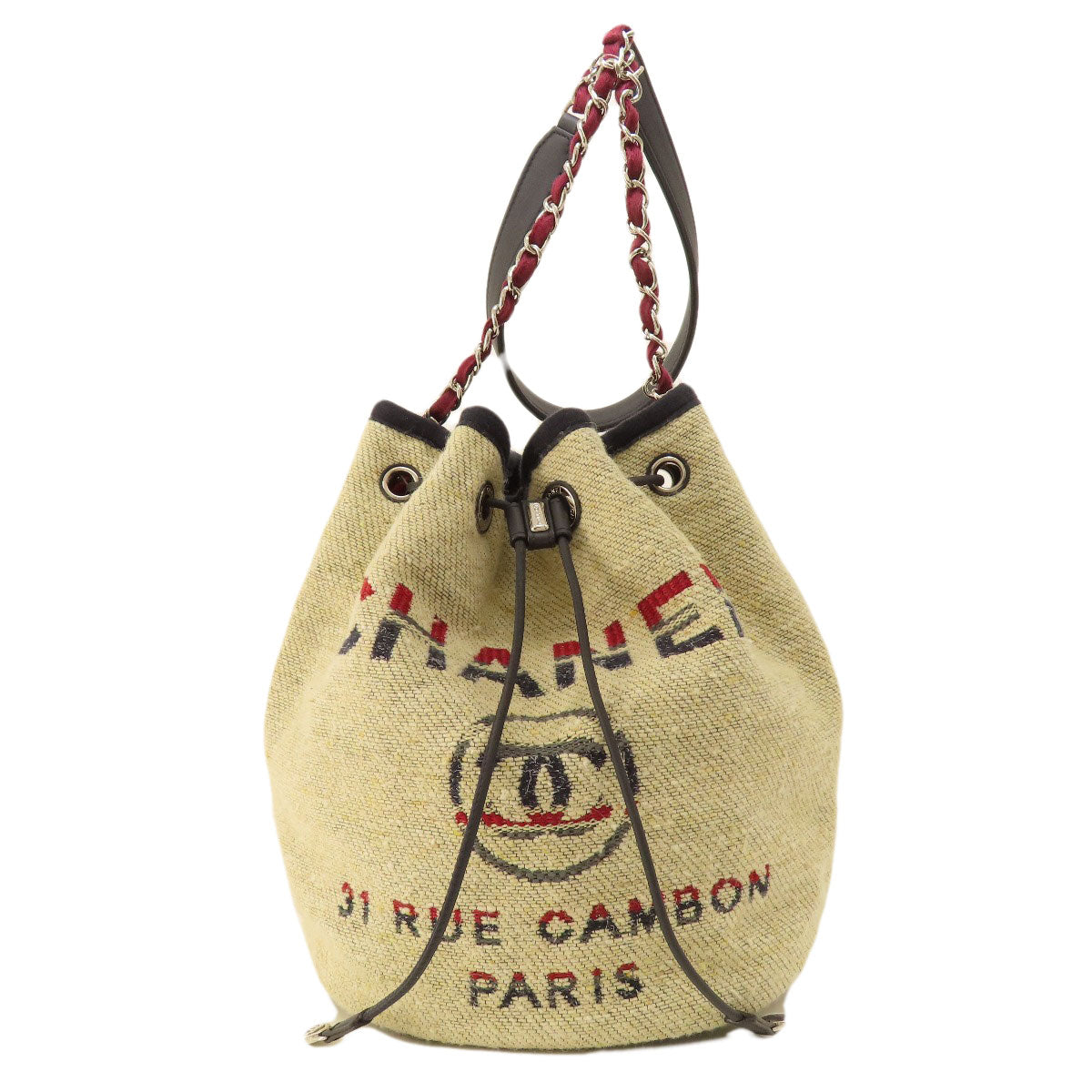 CHANEL シャネル ドーヴィル 巾着 シルバー金具 ショルダーバッグ キャンバス レディース 中古