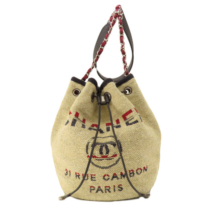 CHANEL シャネル ドーヴィル 巾着 シルバー金具 ショルダーバッグ キャンバス レディース 中古