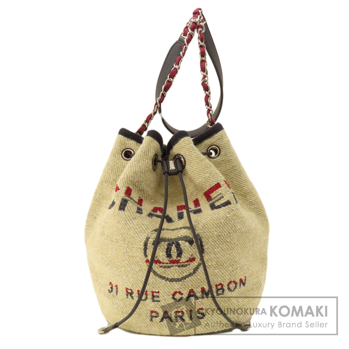 CHANEL シャネル ドーヴィル 巾着 シルバー金具 ショルダーバッグ キャンバス レディース 中古