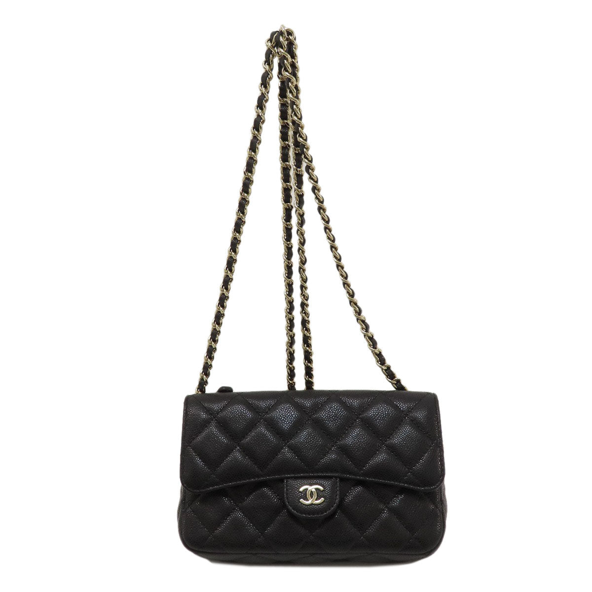CHANEL シャネル チェーンショルダー マトラッセ ゴールド金具 ショルダーバッグ グレインド カーフスキン レディース 中古