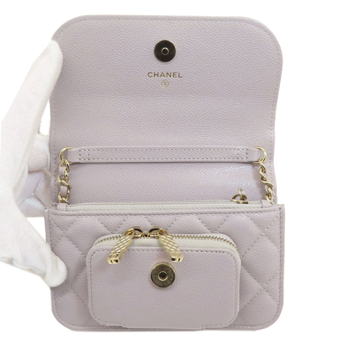 CHANEL シャネル チェーンウォレット マトラッセ ゴールド金具 長財布（小銭入れあり） グレインド カーフスキン レディース 中古