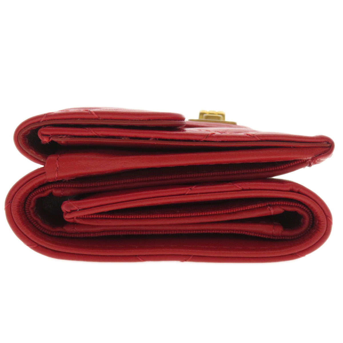 CHANEL シャネル 三つ折り コンパクトウォレット マトラッセ 二つ折り財布（小銭入れあり） カーフ レディース 中古