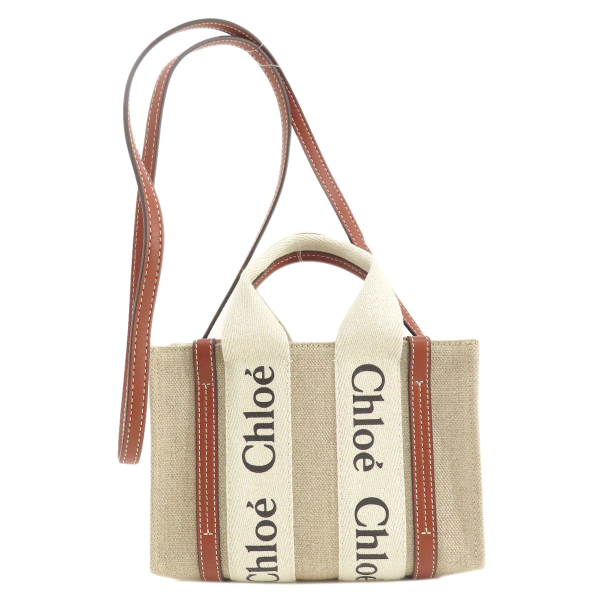 CHLOE クロエ ウッディミニ 2WAY ショルダーバッグ キャンバス レディース 中古