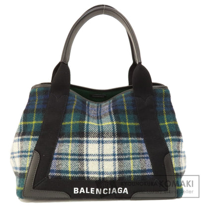 BALENCIAGA バレンシアガ 339933 ネイビーカバス チェック柄 ハンドバッグ ウール レディース 中古