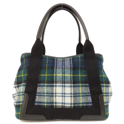 BALENCIAGA バレンシアガ 339933 ネイビーカバス チェック柄 ハンドバッグ ウール レディース 中古