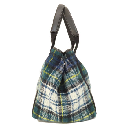 BALENCIAGA バレンシアガ 339933 ネイビーカバス チェック柄 ハンドバッグ ウール レディース 中古