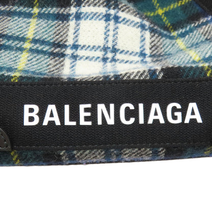 BALENCIAGA バレンシアガ 339933 ネイビーカバス チェック柄 ハンドバッグ ウール レディース 中古