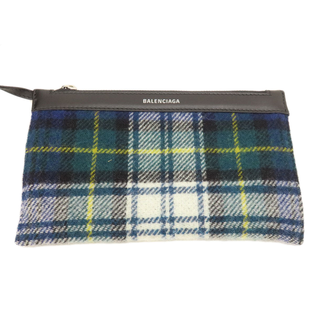 BALENCIAGA バレンシアガ 339933 ネイビーカバス チェック柄 ハンドバッグ ウール レディース 中古