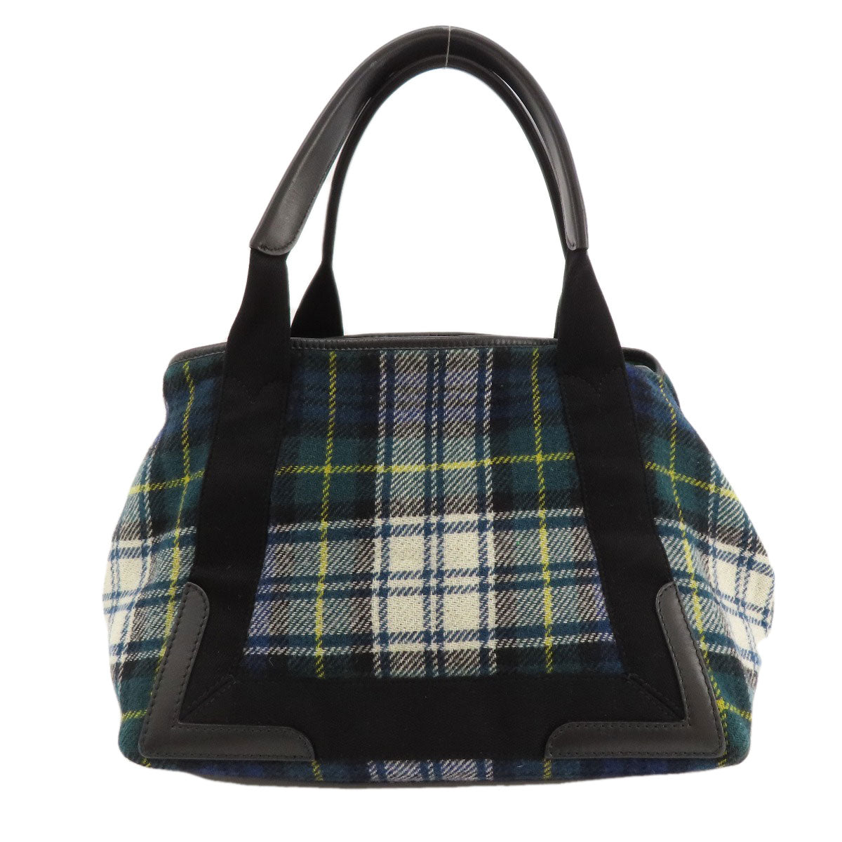 BALENCIAGA バレンシアガ 339933 ネイビーカバス チェック柄 トートバッグ ウール レディース 中古