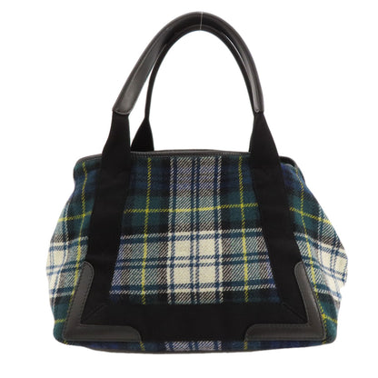 BALENCIAGA バレンシアガ 339933 ネイビーカバス チェック柄 トートバッグ ウール レディース 中古