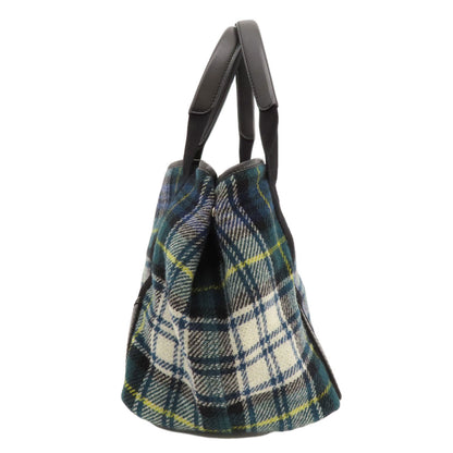 BALENCIAGA バレンシアガ 339933 ネイビーカバス チェック柄 トートバッグ ウール レディース 中古
