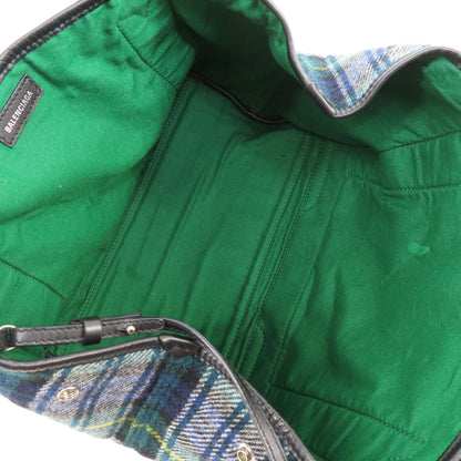BALENCIAGA バレンシアガ 339933 ネイビーカバス チェック柄 トートバッグ ウール レディース 中古