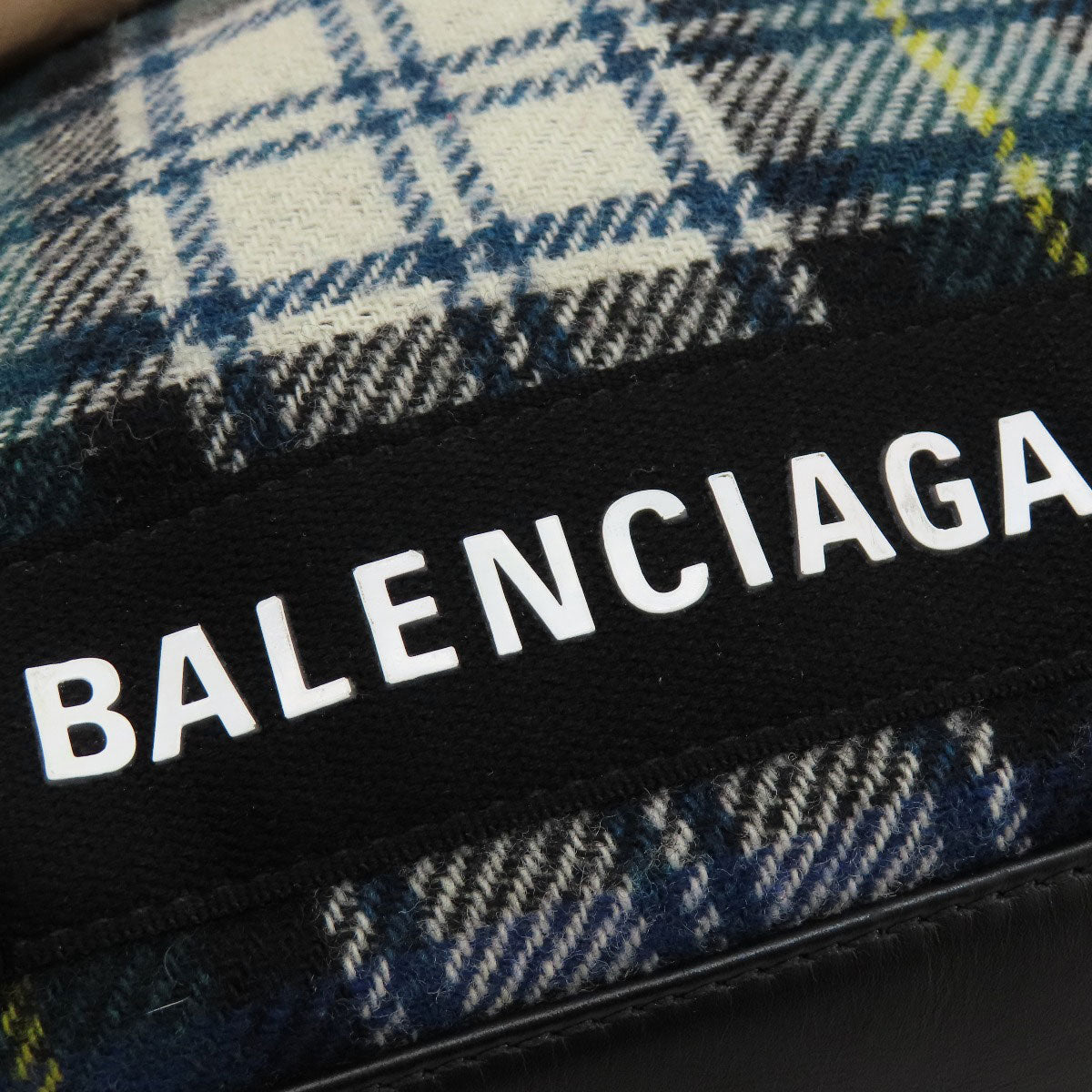 BALENCIAGA バレンシアガ 339933 ネイビーカバス チェック柄 トートバッグ ウール レディース 中古