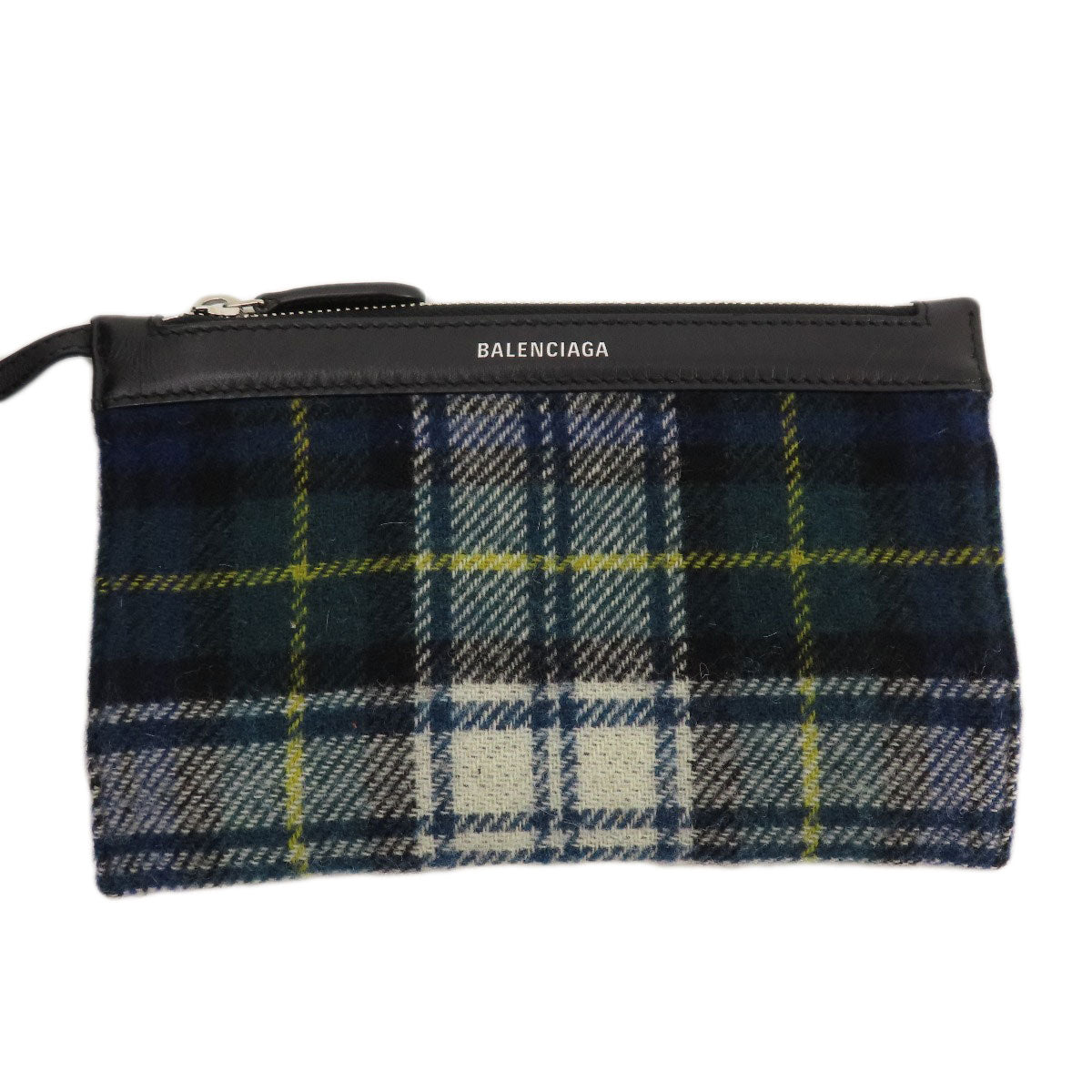 BALENCIAGA バレンシアガ 339933 ネイビーカバス チェック柄 トートバッグ ウール レディース 中古