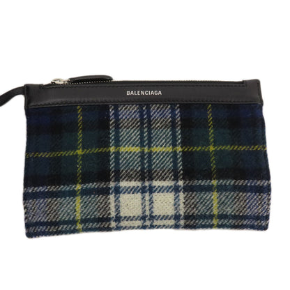 BALENCIAGA バレンシアガ 339933 ネイビーカバス チェック柄 トートバッグ ウール レディース 中古