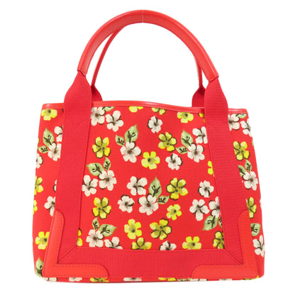 BALENCIAGA バレンシアガ 329933 ネイビーカバス フラワーモチーフ ハンドバッグ キャンバス レディース 中古