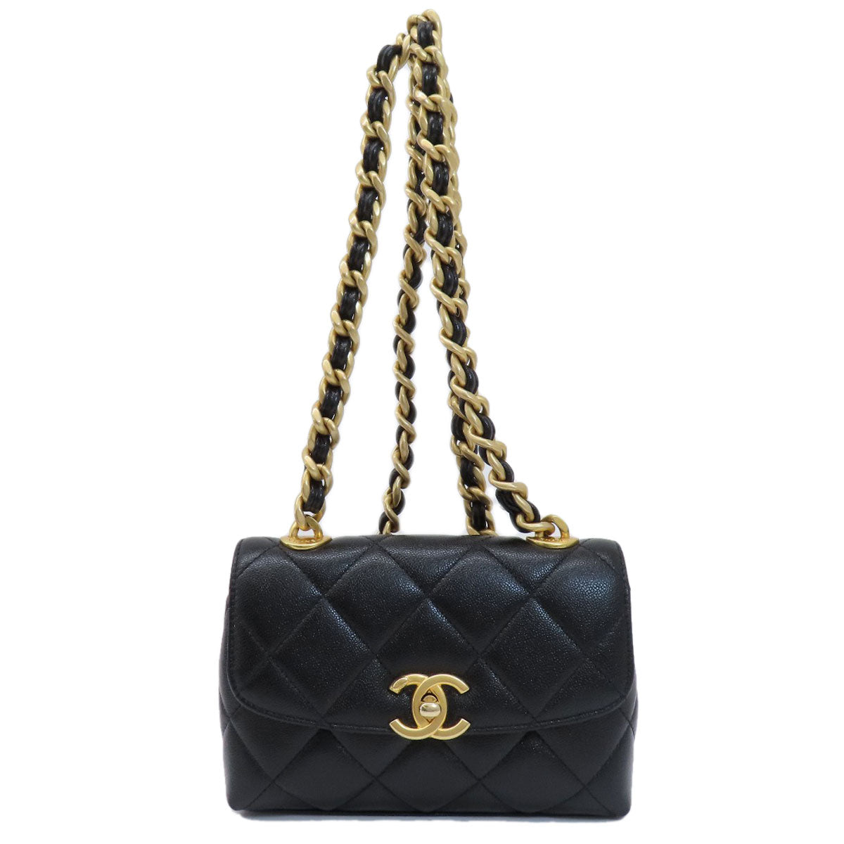 CHANEL シャネル チェーンショルダー マトラッセ ココマーク ゴールド金具 ショルダーバッグ グレインド カーフスキン レディース 中古