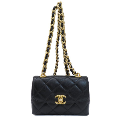 CHANEL シャネル チェーンショルダー マトラッセ ココマーク ゴールド金具 ショルダーバッグ グレインド カーフスキン レディース 中古