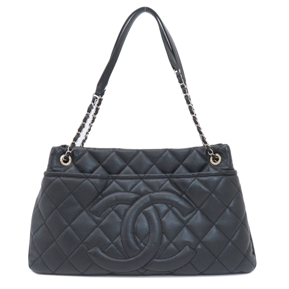 CHANEL シャネル ココマーク マトラッセ シルバー金具 トートバッグ ソフト グレインド カーフスキン レディース 中古