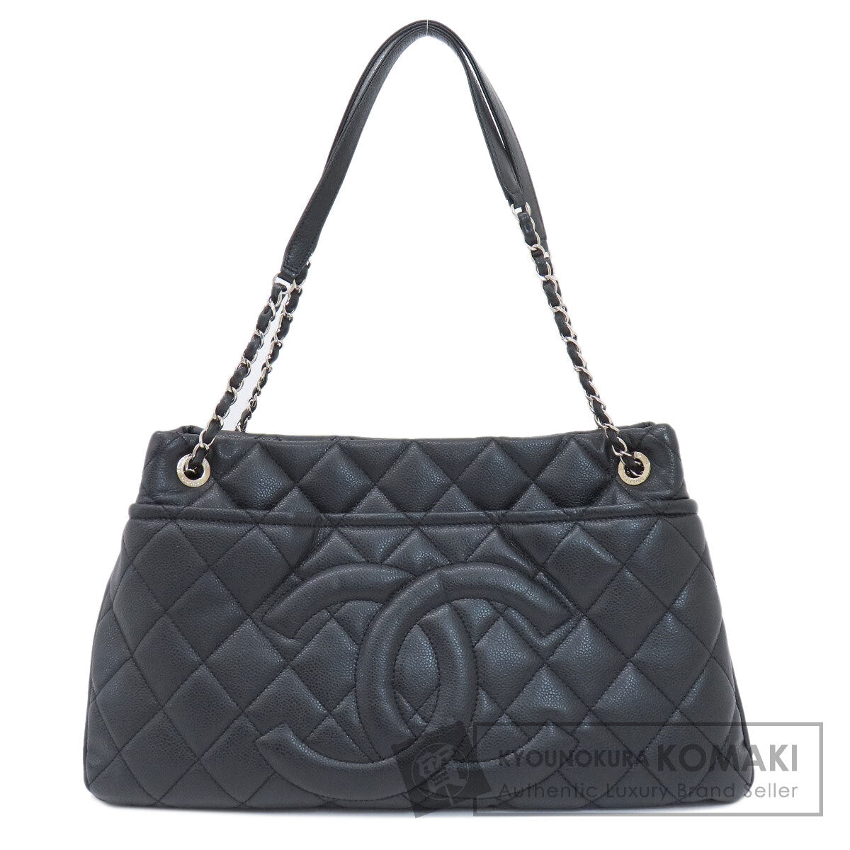 CHANEL シャネル ココマーク マトラッセ シルバー金具 トートバッグ ソフト グレインド カーフスキン レディース 中古